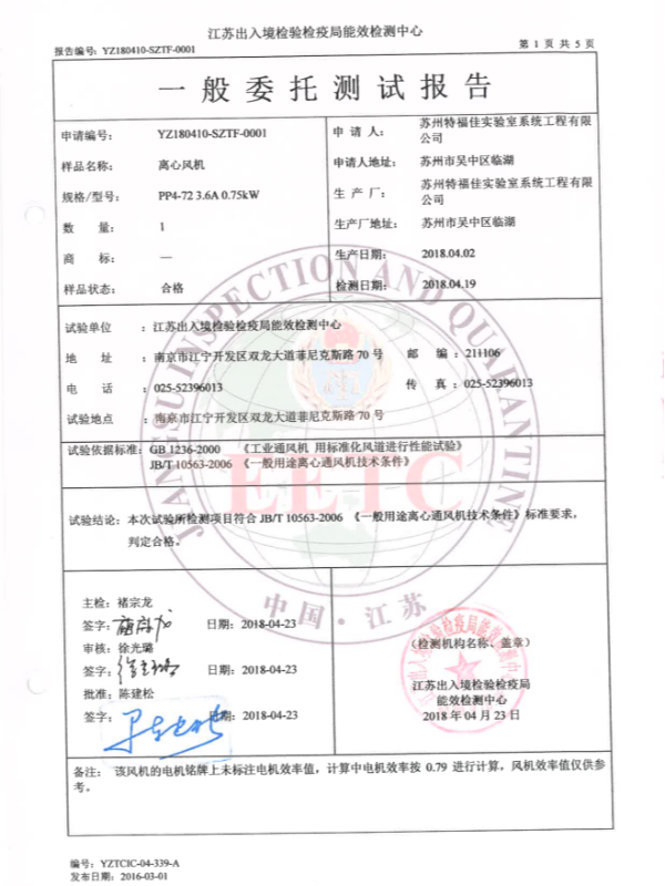 離心風機測試報告
